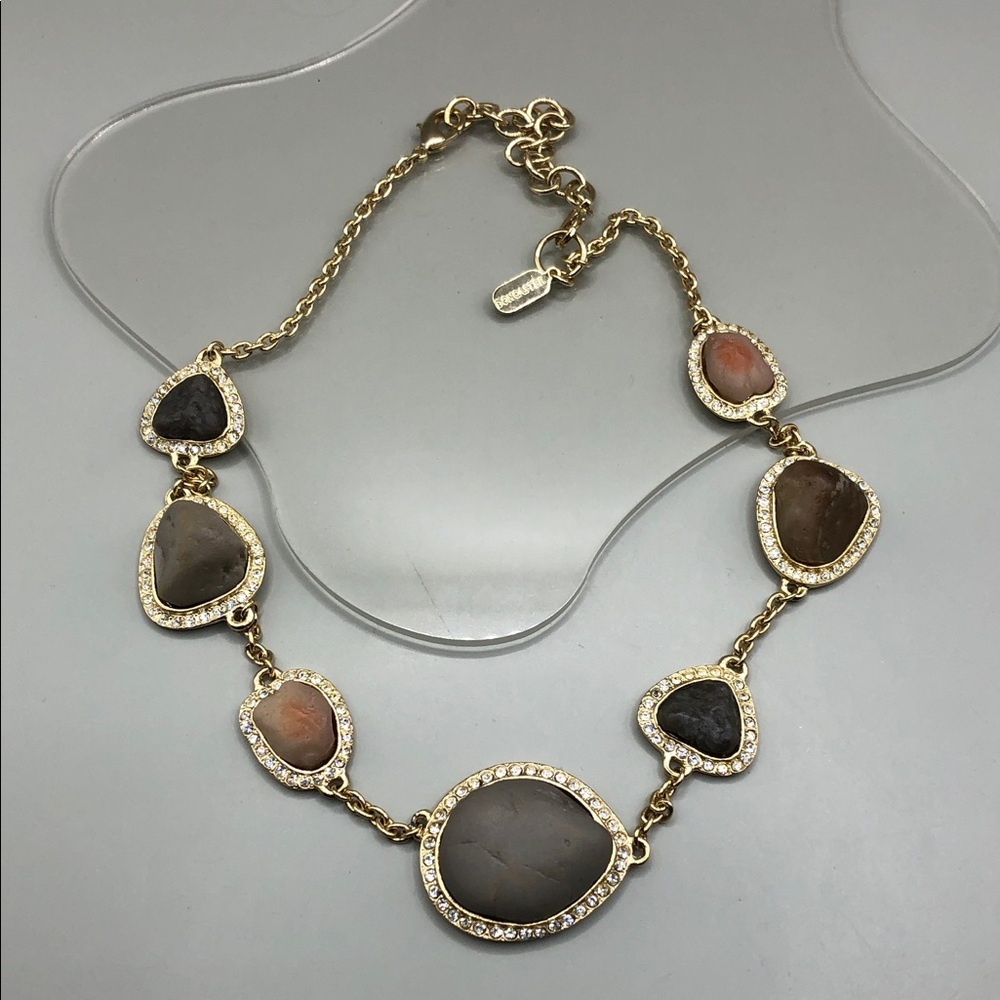 Doncaster gold chain necklace with asymmetric stone stations statement vintage.